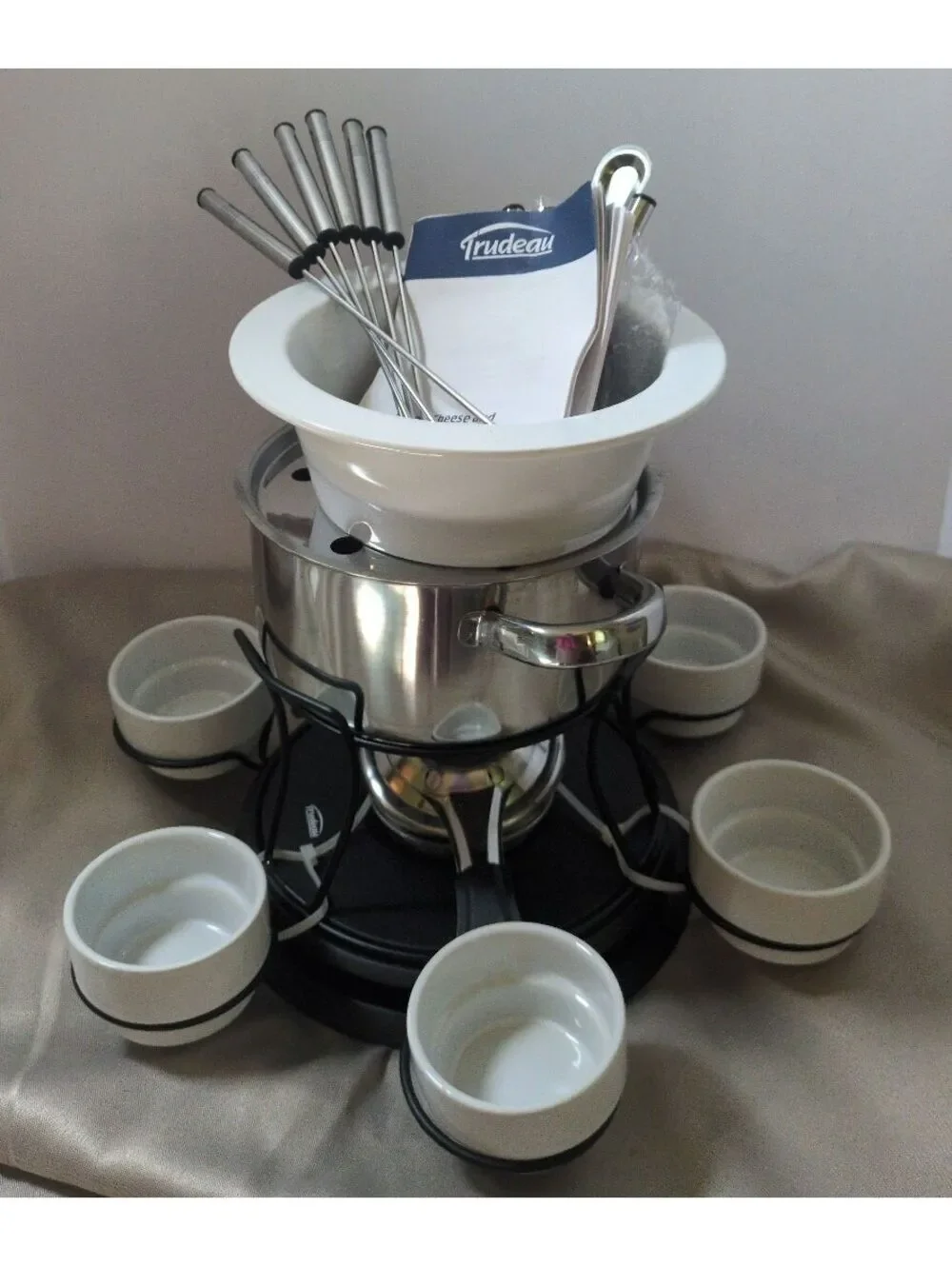 Trudeau Stainless Steel Cheese and Chocolate Fondue Set